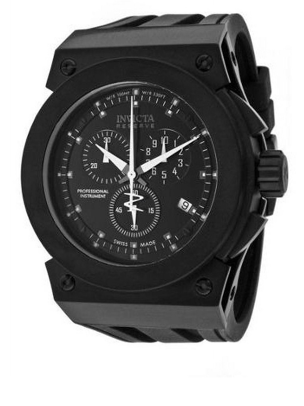 Invicta Men's Akula/Reserve Chronograph Black Dial Black Polyurethane